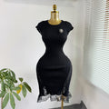 Xiaoxiangfengelegance round neck lacepatchworkshortknittingdress female silm waist slimming look short skirt dress