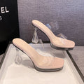 High-heel sandals classy one-strap new arrival transparent high heels thick heel crystal wedding shoes banquet fashion slippers for women