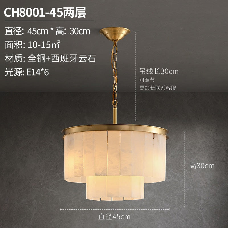 Modern minimalist spanish natural cloud marble translucent living room cross-border all-copper spanish cloud marble chandelier