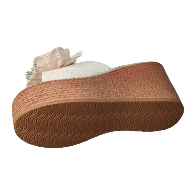 summernew arrivalexport wedge thick bottom slippers women's large size one-shaped flower waterproof platform sandals wholesale