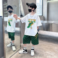 Kids' new  summer t-shirt set: stylish boys' printed casual short-sleeve high-street hip-hop letter print shorts outfit