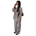 European and american cross-border women's fashion:  summer new collection - striped, loose-fit, long-sleeve shirt and wide-leg pants casual set