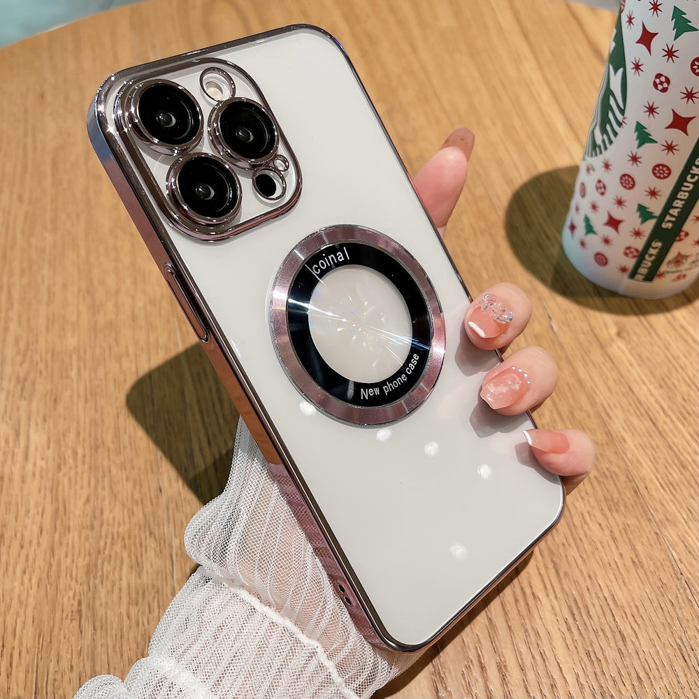 Pc electroplating missing mark magnetic magnifying glass suitable for iphone16promax mobile phone case apple 15 transparent protective cover