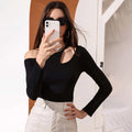 European and american women's clothing  fall/winter new arrivals: sexy cutout, slim-fit, casual long-sleeve women's t-shirt top -  in-stock