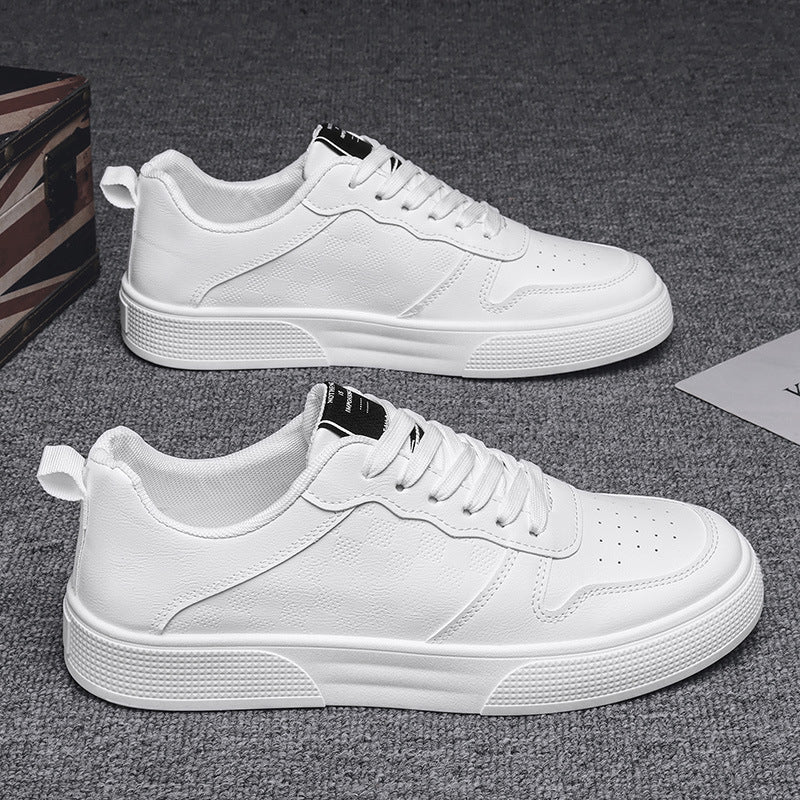 Men's winter breathable leather white sneakers - trendy, versatile, athletic & casual low-top skate shoes for men