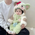 Infant winter fleece-lined thickened warm romper, cartoon winter quilted jumpsuit, thickened fuzzy sweater outfit