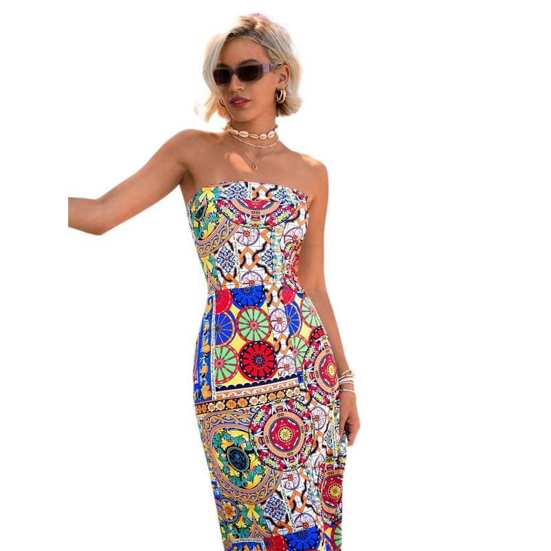 listing: new  women's original fashion bandeau bodycon printed dress