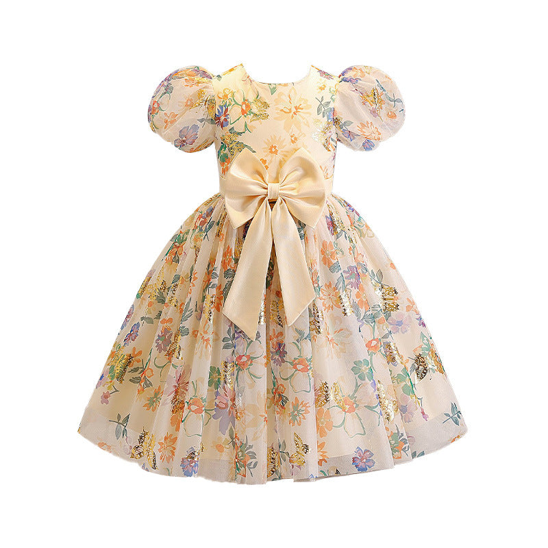 European and american style girls' princess dress - new cross-border export dress with bow, cute, fashionable, and printed women's dress