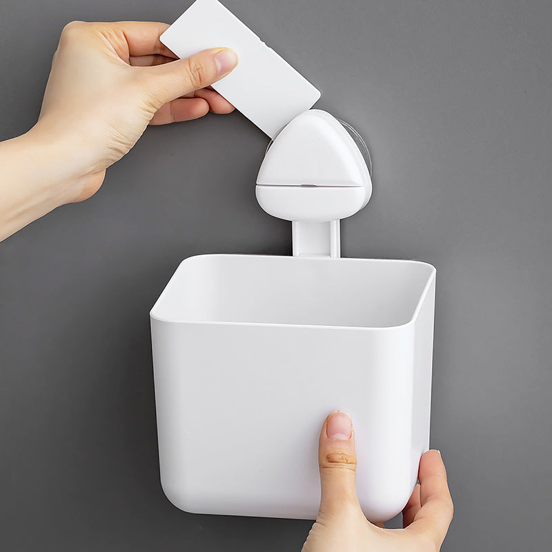 Household bathroom storage box Rectangle plastic suction cup Bathroom rack No punching suction cup wall-mounted storage box