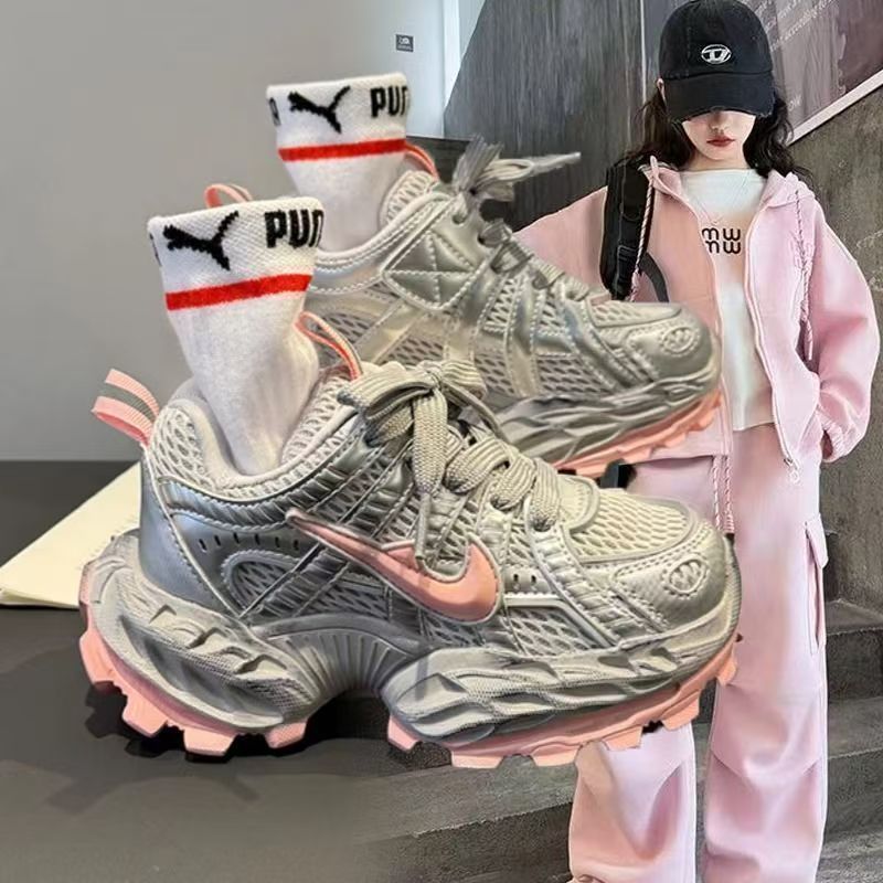 Dad shoes silver powder  spring summer high-looking new arrival breathable trendy sports shoes soft bottom western style running shoes trendy