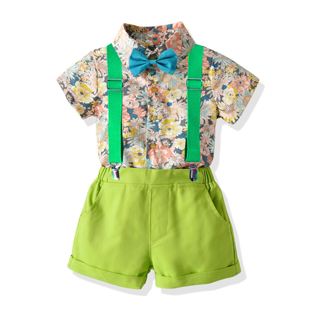 Kids' hong kong style floral shirt performance costume, boys' street dance outfit, runway dress, boys' host outfit, children's day performance costume