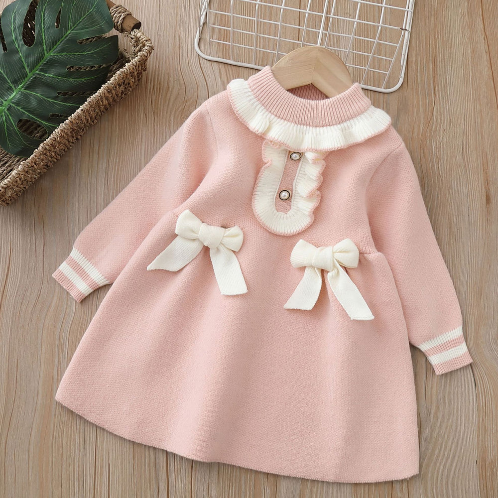 Girls' knit dress - new autumn/winter  collection - sweet bow detail, baby girl dress