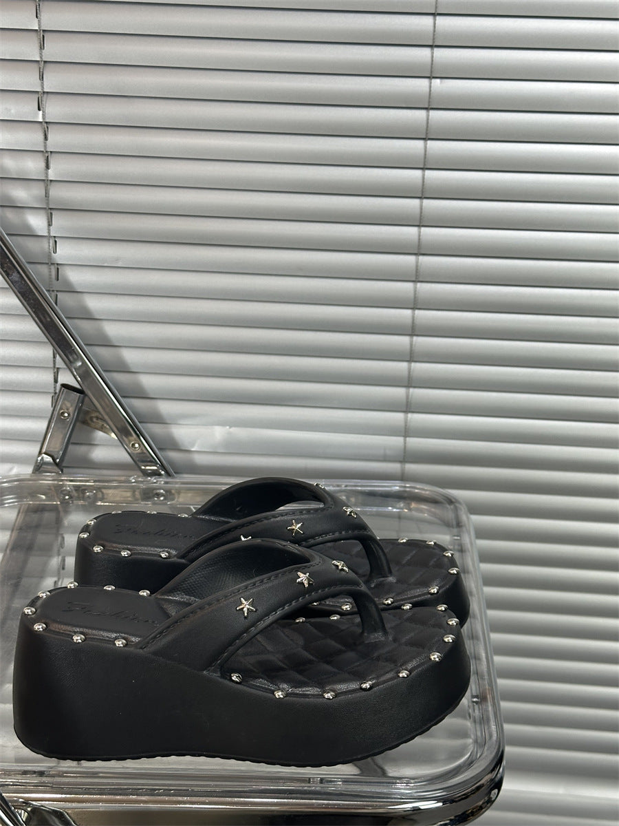 7cm punk internet celebrity thick sole flip-flops women's outwear 2026new arrivalsummer sandals and slippers for summer outings