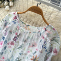 French chic white floral long sleeve dress - women's summer ruffle trim high waist, elegant, age-defying, vacation style
