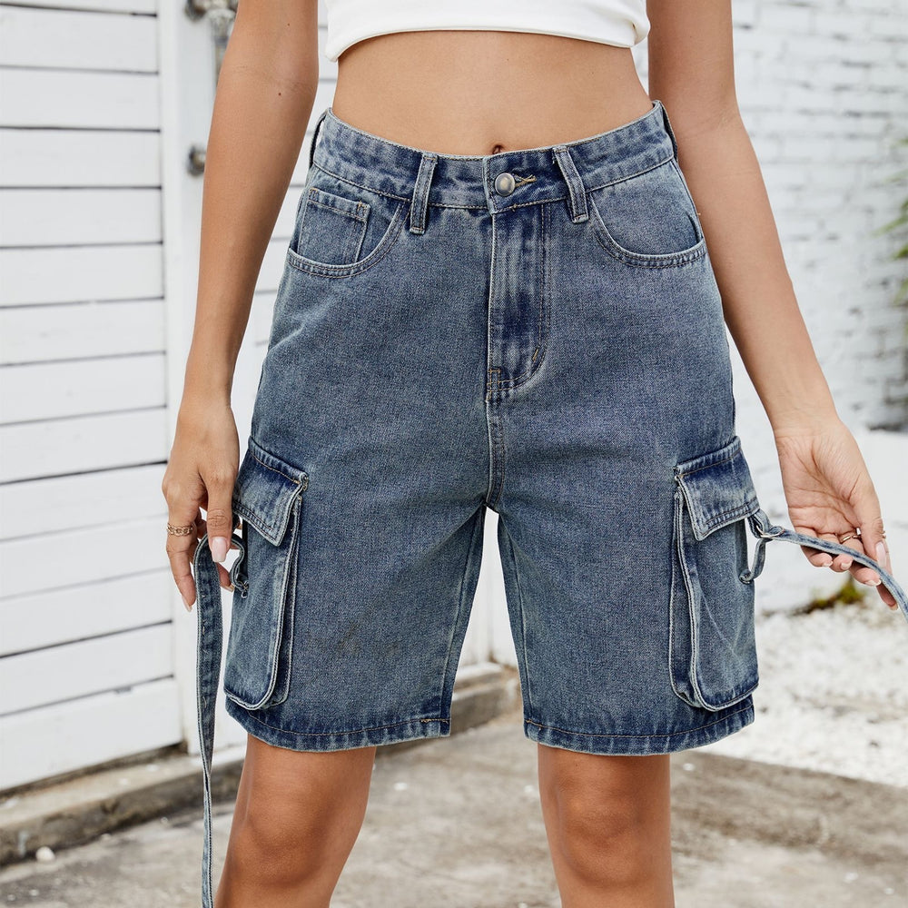European and american cross-border women's summer new arrivals:  &  street style trendy washed denim cargo shorts (5-inch inseam)