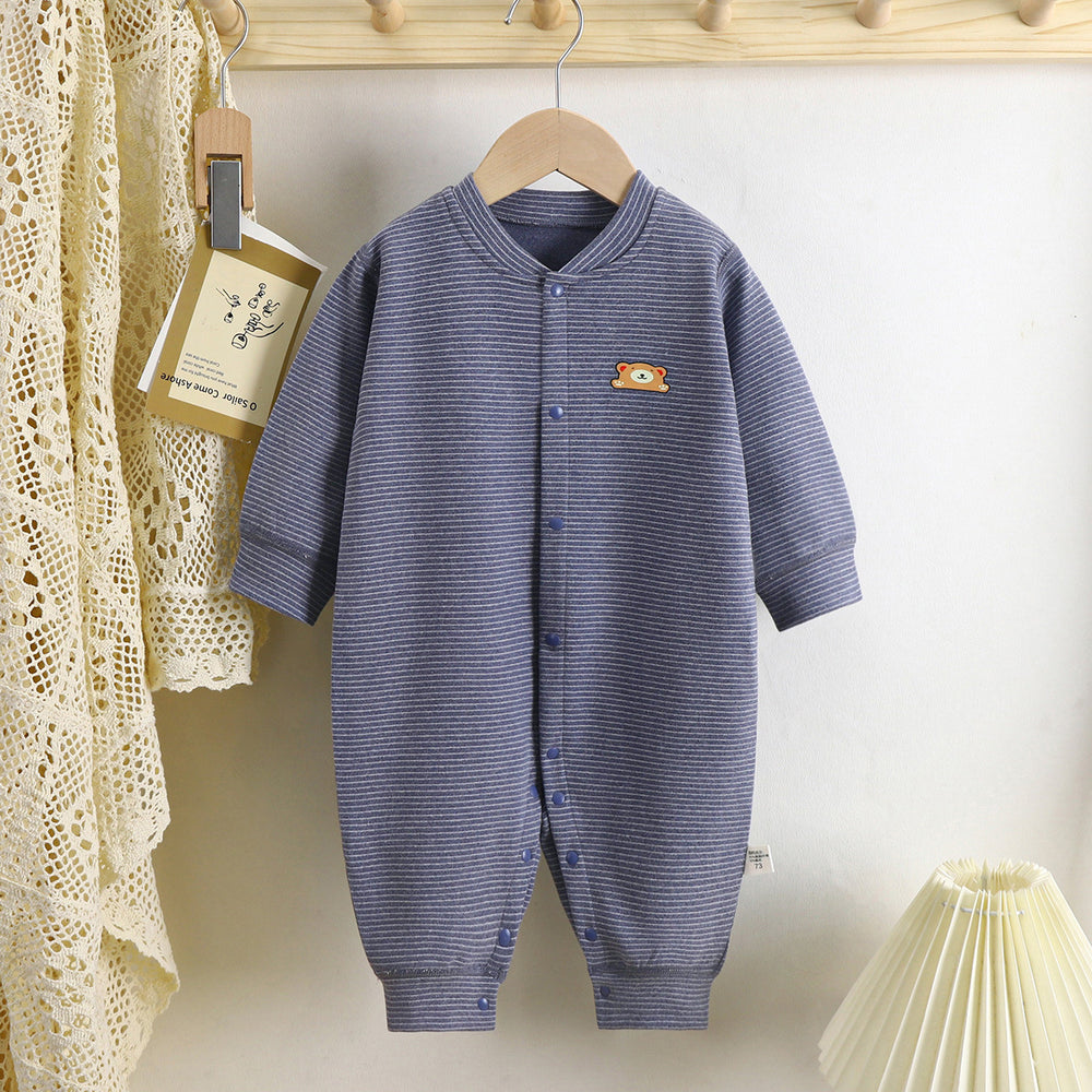 Newborn baby german velvet romper - striped bodysuit, seamless crawling suit, autumn/winter warm sleepwear for infants