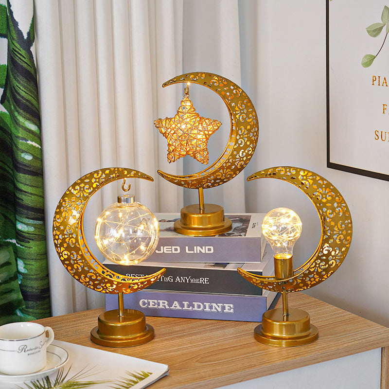 Cross-border LED wrought iron star moon round ball night light festival decoration bedroom table lamp atmosphere modeling light