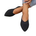 new pointed-toe knitted flats: women's solid color casual slip-on breathable flyknit all-season work shoes