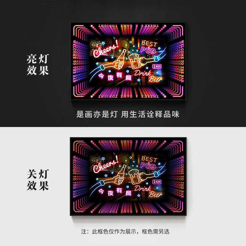 Bar wall decoration painting clear led neon lights luminous characters hanging paintings BBQ shop KTV box pub with lights painting