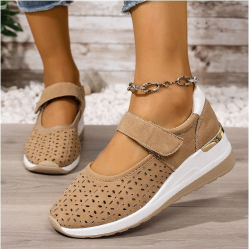plus size clogs -  summer new arrival: lightweight, hollow-out, breathable, velcro closure, wedge heel loafers