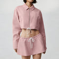 new arrival cotton mixed draped loose waist cord breathable stand collar zipper outwear short skirt casual sports suit