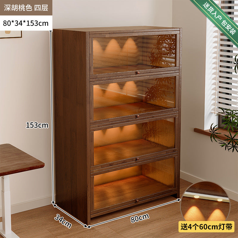 Solid wood dust-proof bookcase integrated against the wall Walnut color storage cabinet Locker Floor storage cabinet Household bookshelf