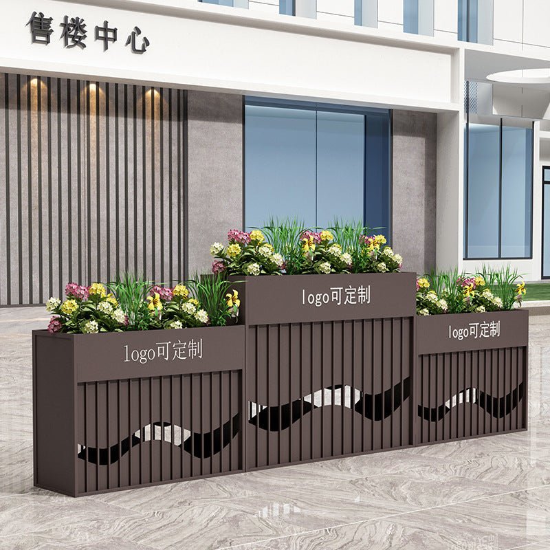 Outdoor wrought iron galvanized sheet flower box sales department commercial street flower bed pot frame square partition courtyard planting flower trough