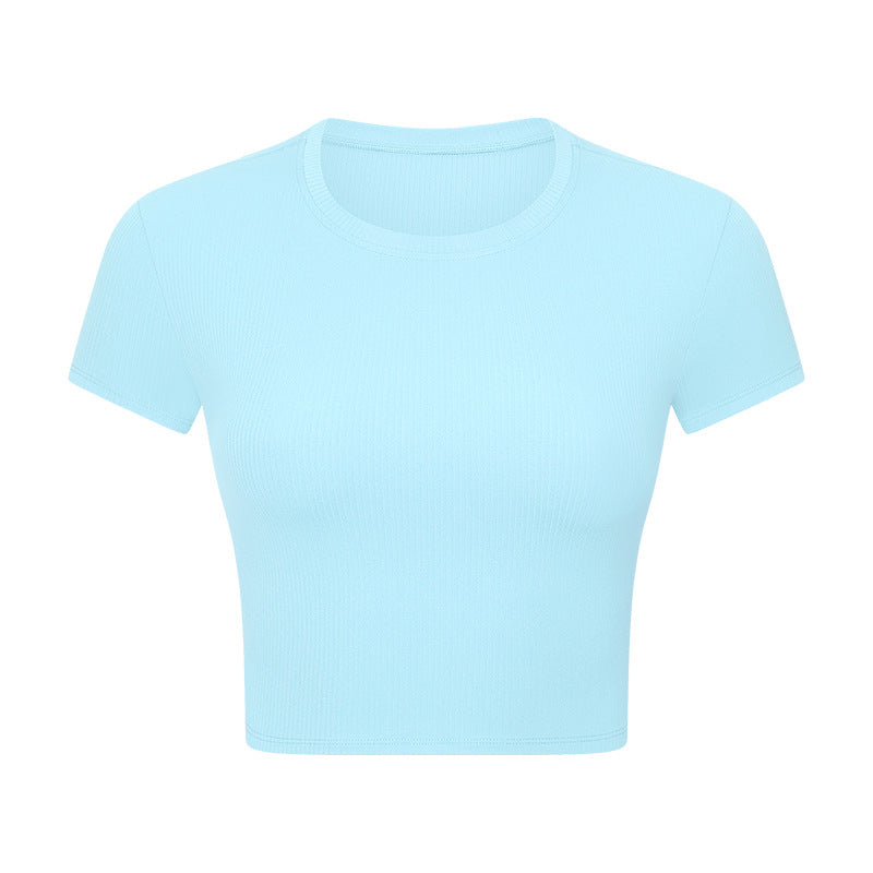 New spr ribbed high-stretch shaping workout yoga top - slim fit, figure-flattering, short sleeve activewear for women (ds371)