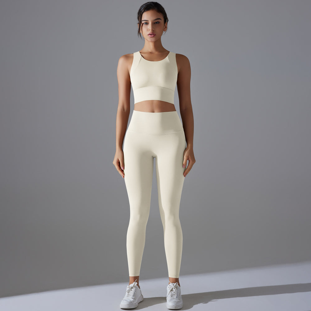 All-in-one high-strength shockproof yoga vest suit nude antibacterial inner elastic sports fitness two-piece set for women