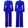 C8468   european and american summer new v-neck sexy tie-up pleated wide-leg plus size foreign trade jumpsuit