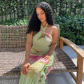 European and american style cross-border casual beach women's printed summer fresh skirt set, criss-cross halter backless trendy two-piece outfit