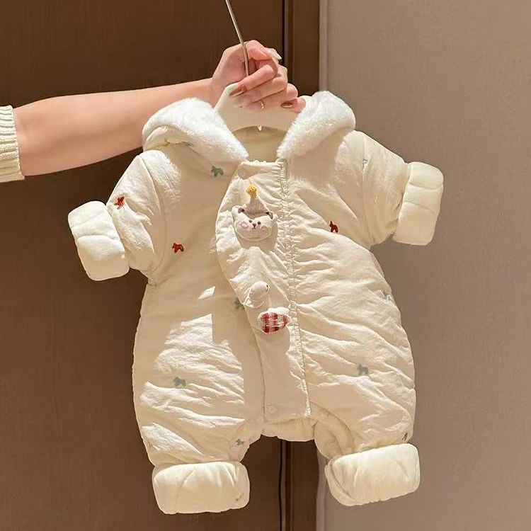 Men's and women's khaki outwearwinterheattech rompers, outdoor clothing, baby fleece-lined winter clothing, one-piece thickened baby clothes