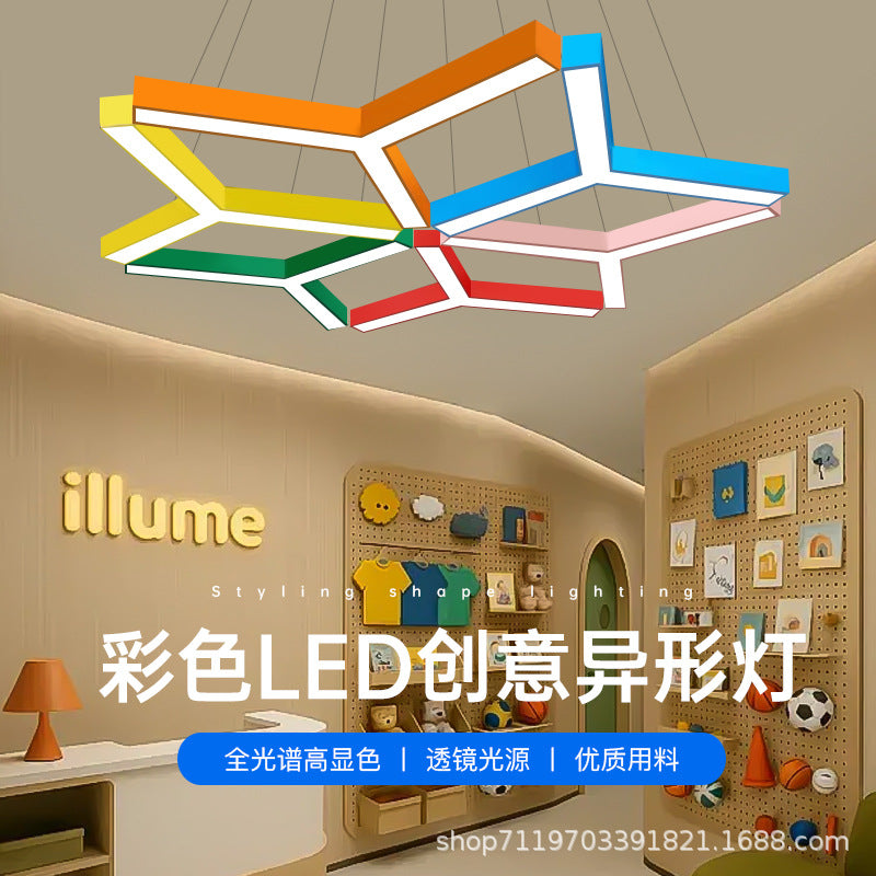 LED Kindergarten Classroom Corridor Y-shaped Light Children's Playground Color Hexagonal Lighting Dance Studio Modeling Chandelier