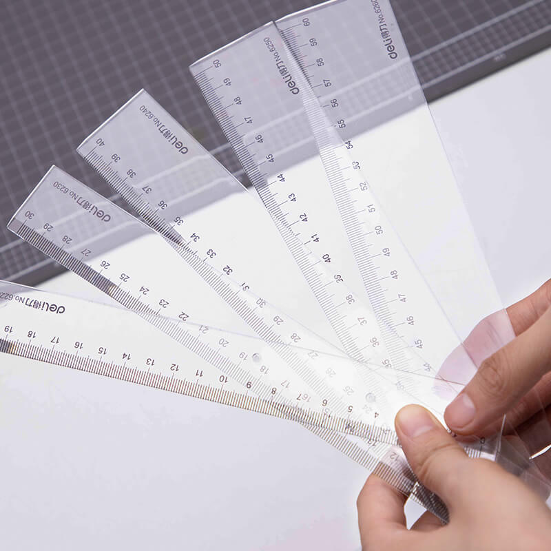 Deli plastic ruler 20/30/40/50/60cm student office drawing transparent scale ruler ruler wholesale