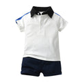 European and american new boys' summer two-piece set: boys' summer outfit, cotton patchwork polo shirt, t-shirt for mid-to-large children