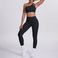 fashion double-sided brocade brushed single oblique shoulder yoga suit sports running fitness flap pocket pants pants two-piece set