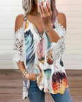 new spring/summer cross-border women's fashion: european and american style export top - camisole with cutout lace sleeves, knitted t-shirt for women
