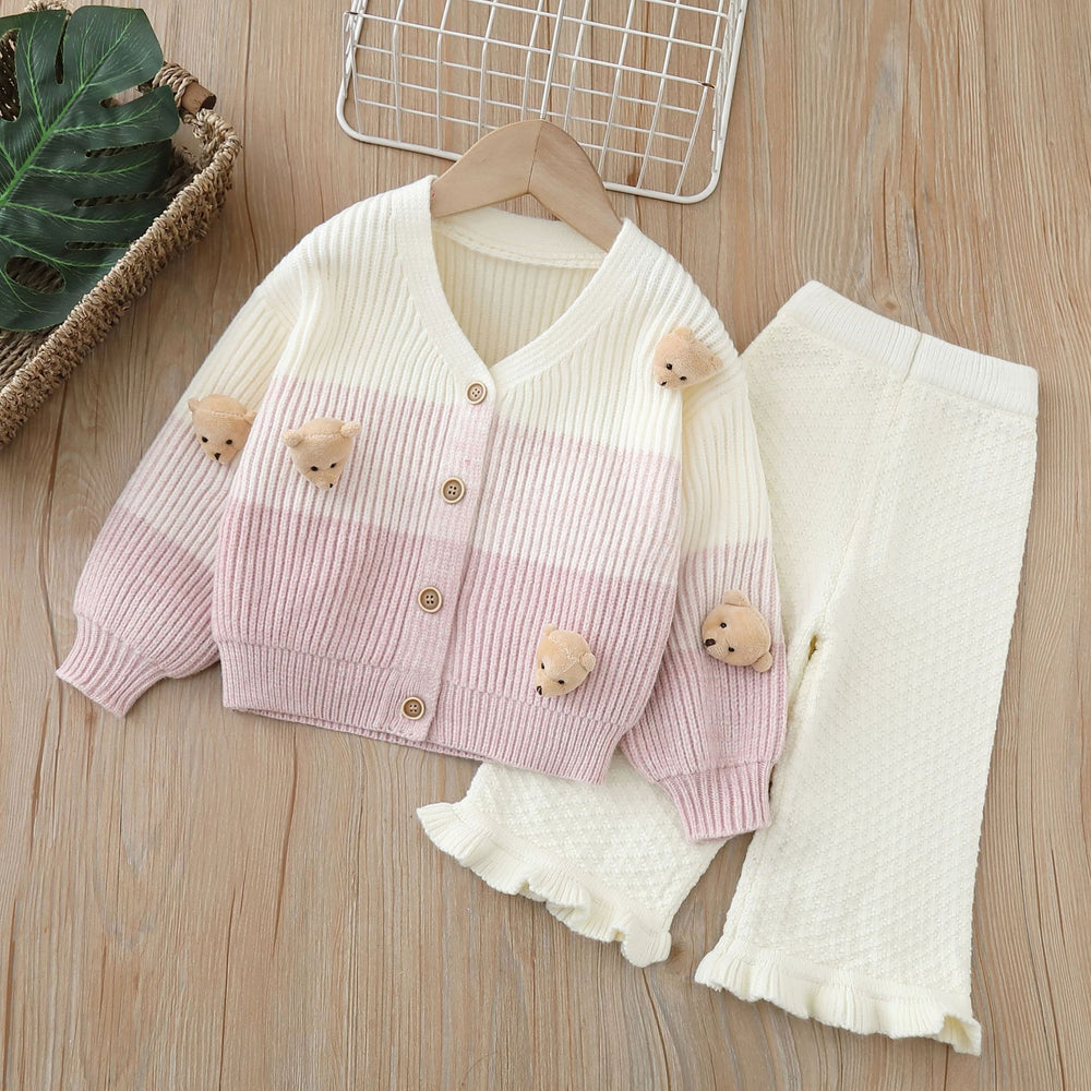 Kids' knit cardigan & pants set -  autumn/winter new collection - girls' cartoon cardigan & wide-leg pants set