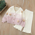 Kids' knit cardigan & pants set -  autumn/winter new collection - girls' cartoon cardigan & wide-leg pants set