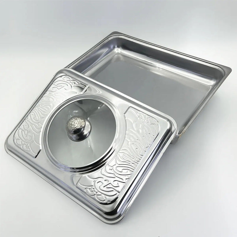 new printing stainless steel combination cover four-legged dining stove restaurant hotel square straight edge buffet stove wholesale