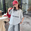 Girls' summer outfit  new style: trendy activewear set for big kids - casual short-sleeve letter tee two-piece
