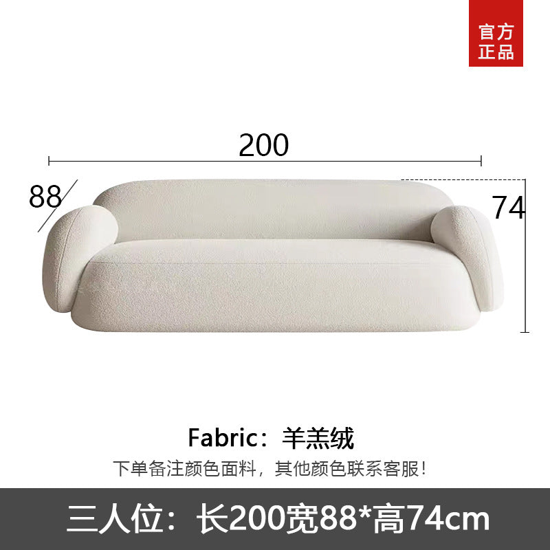 italian minimalist curved fabric sofa, perfect for small apartments. unique, creatively designed living room sofa in teddy velvet fabric