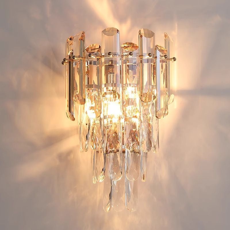 Postmodern crystal wall lamp - luxury champagne gold bedroom bedside light - creative living room tv background wall corridor lighting