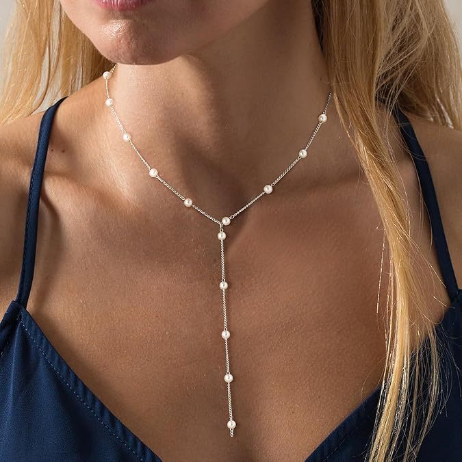 Amazon cross-border new bohemian style faux pearl y-shape lariat necklace - trendy & unique women's holiday gift