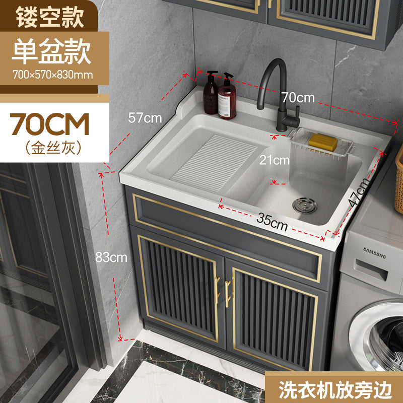 Space Aluminum Balcony Washing Machine Cabinet Combination significant other Pool Slot Integrated Flip Cover Pulsator Hand Washbasin with Rub Board