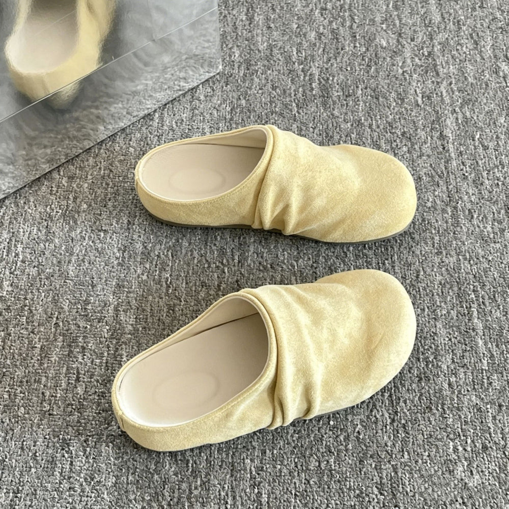 Thick sole hidden heel slip-on pleated birkenstock shoes toe-cap half slippers women's outwear 2026new arrival spring and summer sandals