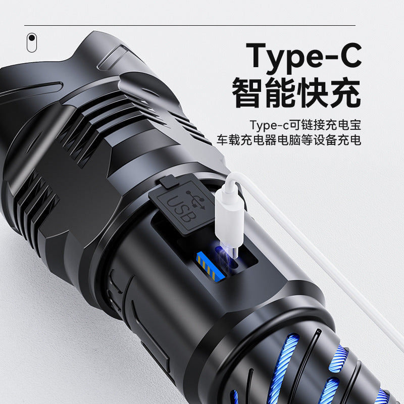 Cross-border new super bright strong light flashlight charging outdoor long-distance shooting household rechargeable aluminum alloy zoom digital flashlight