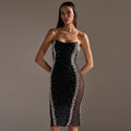C7791 cross-border  new women's bandeau see-through pearl beaded bodycon sexy socialite party dress