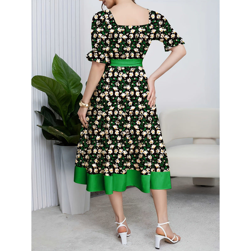 code new arrival  women's original square collar small daisy printingdress