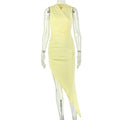 Fashion style ins cross-border women's clothing v-neck thin waist wrapped chest home hip-covering skirt pleated slit asymmetrical long dress